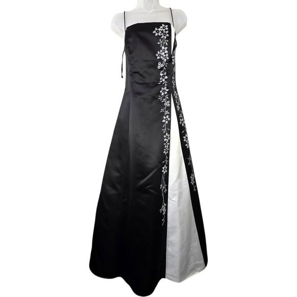 Vtg Y2K Corset Lace Floral Bead Whimsigoth Goth Black White Lrg Gown Dress Prom - Picture 1 of 10